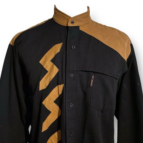 Vintage 80s D Best by Liz Studio Mens Western Shirt XL Tan Black New Wave Rodeo - Picture 3 of 7